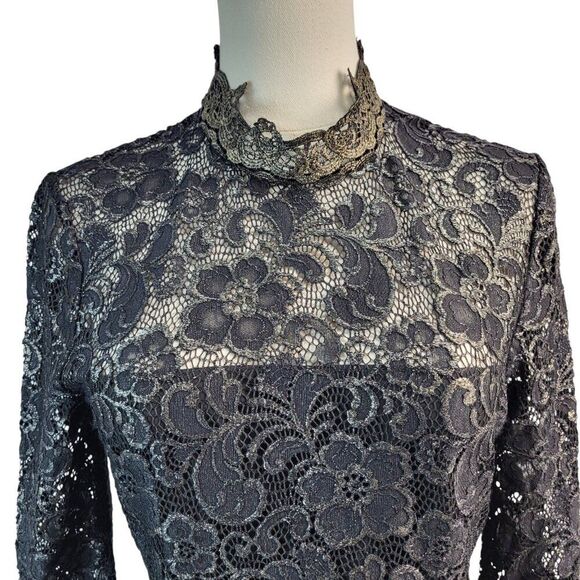 Rachel Zoe Size 6 RTR Designer Black Lace Dress Long Sleeve High Neck Hidden Zip - Picture 8 of 16